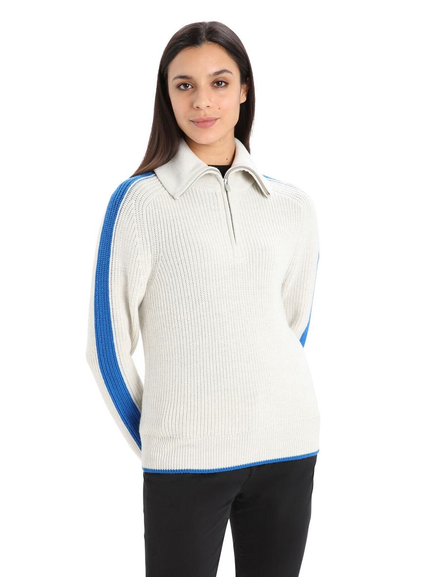 Swetry Icebreaker Merino Lodge Long Sleeve Half Zip Damskie Białe Niebieskie | PL 1325JPQJ